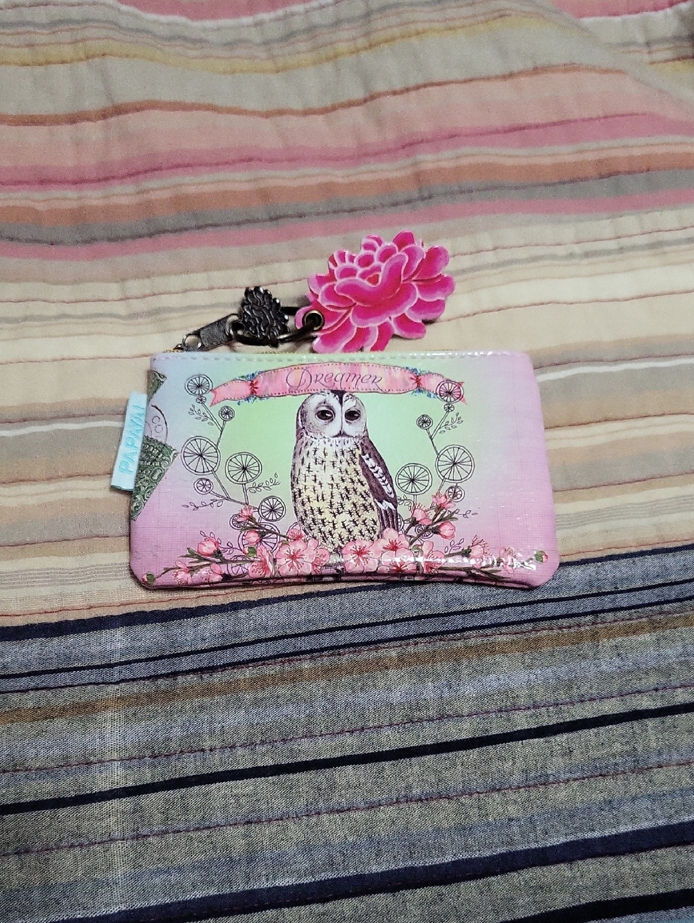 Papaya Pink & Mint Owl Coin Pouch